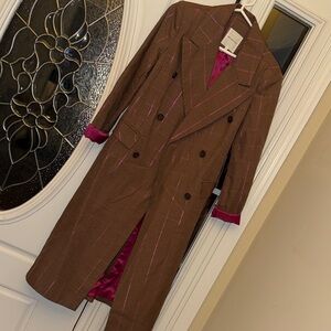 Avec Les Filles Brown and Pink Plaid Trench Coat